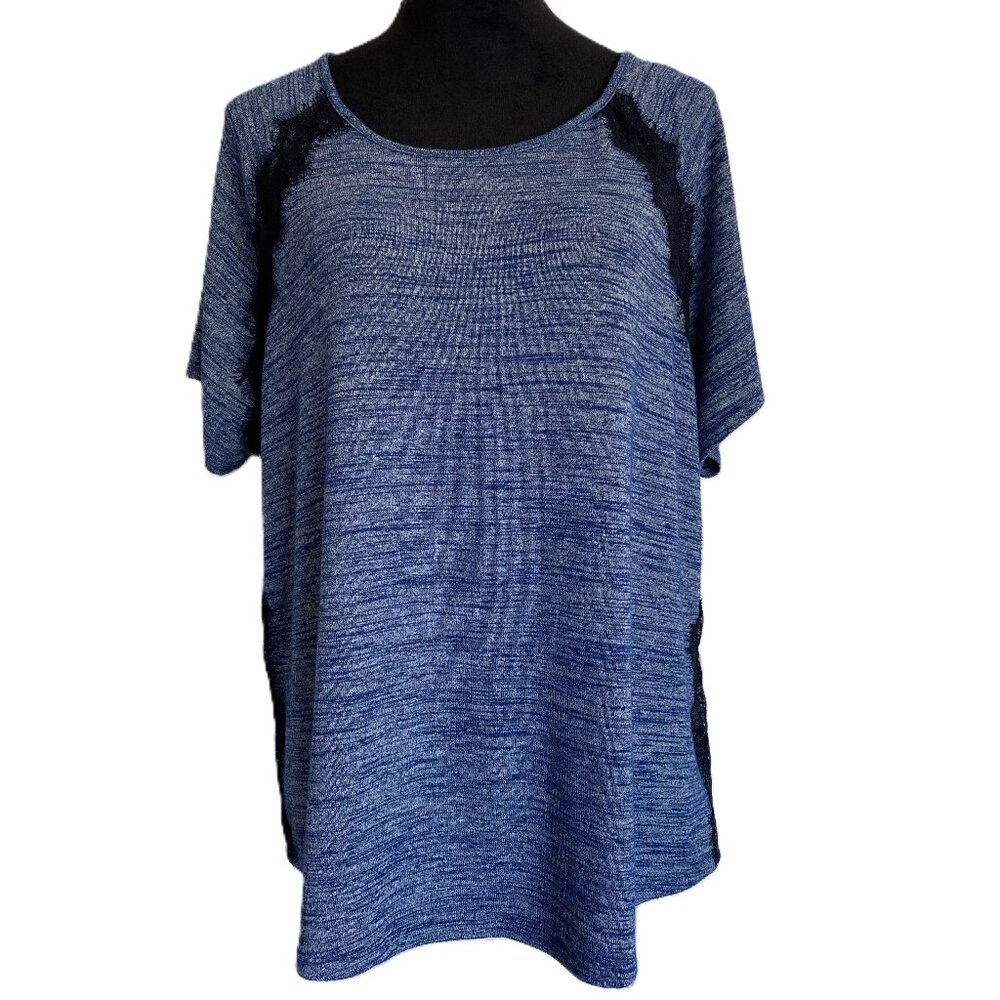 Lane Bryant SZ 18/20 Blue Heathered Short Sleeve Top With Lace Accents